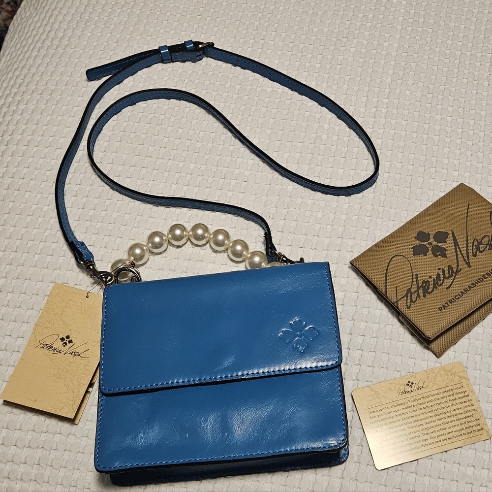 NWT Patricia Nash Leather Veolia Crossbody W/ Detachable Pearl Handle: Turquoise - Picture 3 of 15